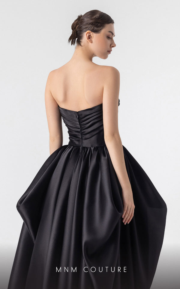 MNM Couture G1921 black organza evening gown with heart-shaped neckline and dramatic puffy design. | Couture Shop LA