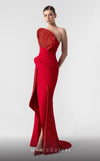 MNM Couture G1924 red evening gown with sculptural 3D pleats and dramatic silhouette. | Couture Shop LA