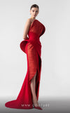 MNM Couture G1924 red evening gown with sculptural 3D pleats and dramatic silhouette. | Couture Shop LA