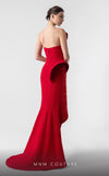 MNM Couture G1924 red evening gown with sculptural 3D pleats and dramatic silhouette. | Couture Shop LA