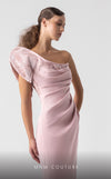 MNM Couture G1926 pink one-shoulder gown with cap sleeve and intricate embellishments. | Couture Shop LA