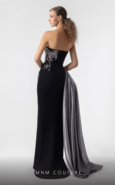 MNM Couture G1938 black and silver gown with ribbed lam� and crystal detailing. | Couture Shop LA