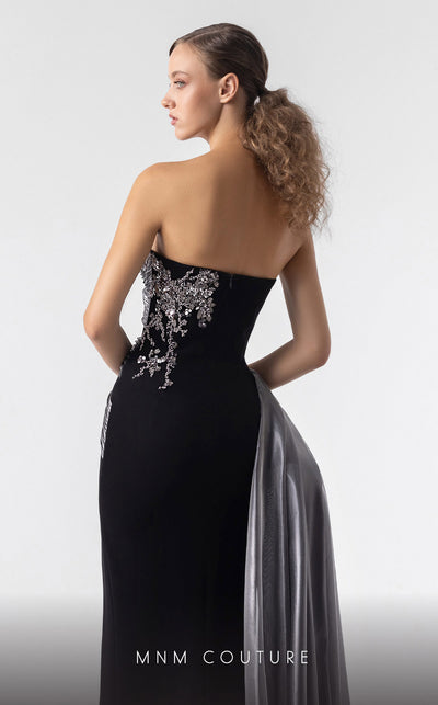 MNM Couture G1938 black and silver gown with ribbed lam� and crystal detailing. | Couture Shop LA
