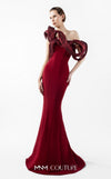 MNM Couture G2009 strapless crepe and organza mermaid gown with asymmetrical neckline and sculptural organza pleating across bust and back | Couture Shop LA.