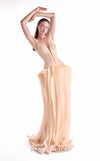 Nude evening gown MNM Couture Style G2100 featuring a deep V crepe corset and layered organza skirt
