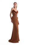 Black strapless mermaid gown MNM Couture Style G2115 with a sculpted sequin heart-shaped corset and handcrafted 3D floral appliqués