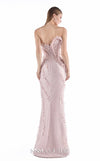 MNM Couture G2208 blush beaded lace mermaid gown with sweetheart neckline, sculpted draped bodice, and three-dimensional floral appliqués in a fully embellished finish | Couture Shop LA.