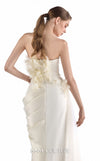 MNM Couture G2214 ivory beaded lace and crystal organza asymmetrical strapless mermaid gown with three-dimensional flowers and flowing organza train | Couture Shop LA.