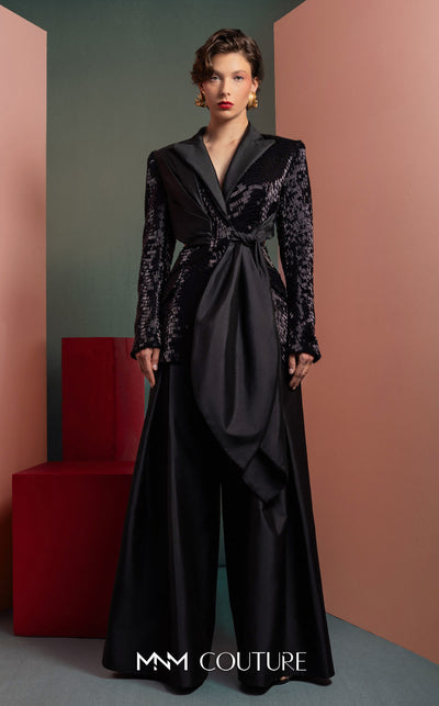 MNM Couture GOF2505 strapless dress in vibrant fuchsia taffeta, featuring a fitted bodice and a dramatically ruffled, voluminous high-low skirt. | Couture Shop LA