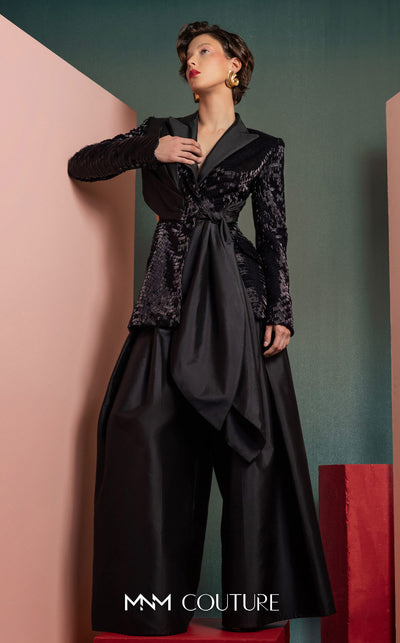 MNM Couture GOF2505 strapless dress in vibrant fuchsia taffeta, featuring a fitted bodice and a dramatically ruffled, voluminous high-low skirt. | Couture Shop LA