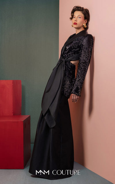 MNM Couture GOF2505 strapless dress in vibrant fuchsia taffeta, featuring a fitted bodice and a dramatically ruffled, voluminous high-low skirt. | Couture Shop LA