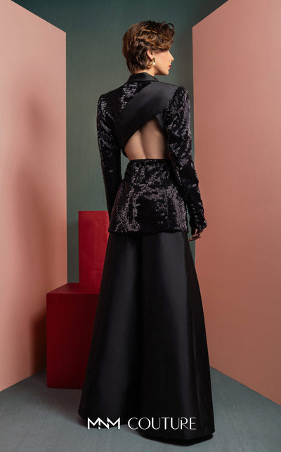 MNM Couture GOF2505 strapless dress in vibrant fuchsia taffeta, featuring a fitted bodice and a dramatically ruffled, voluminous high-low skirt. | Couture Shop LA