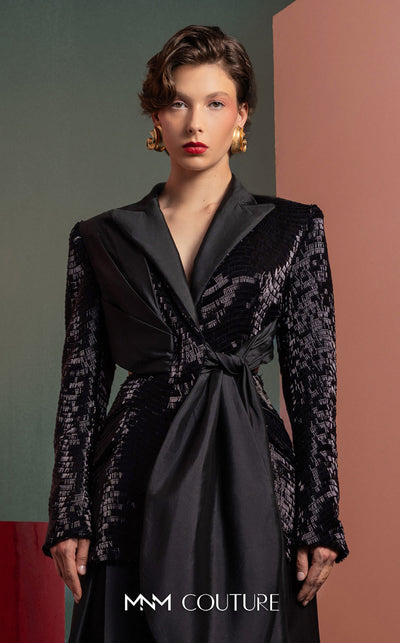 MNM Couture GOF2505 strapless dress in vibrant fuchsia taffeta, featuring a fitted bodice and a dramatically ruffled, voluminous high-low skirt. | Couture Shop LA