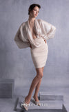 MNM Couture GOS2505 Sleek fitted crepe skirt with modern pleating and shimmering crepe georgette batwing top with voluminous sleeves. | Couture Shop LA