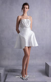 MNM Couture GOS2508 Flared off-white piqué skirt with structured design and strapless piqué corset top with crystal trims, ideal for weddings or formal occasions. | Couture Shop LA