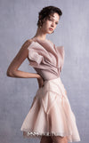 MNM Couture GOS2514 Nude flared organza skirt with layered detailing and coffee-toned organza top with sculptural ruffles and asymmetrical design. | Couture Shop LA