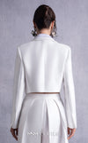 MNM Couture GOS2515 Wide-leg piqué pants with pleated front detailing and cropped piqué and razmir jacket with tailored lapels. | Couture Shop LA