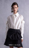 MNM Couture GOS2519 Black piqu� skirt with bow design and off-white taffeta blouse with embroidered sleeves and cut-out shoulders. | Couture Shop LA