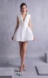 MNM Couture GOS2525 Off-white mikado piqué jacket dress with tailored bodice, sharp lapels, and couture plissé tulle side details. | Couture Shop LA