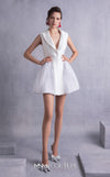 MNM Couture GOS2525 Off-white mikado piqué jacket dress with tailored bodice, sharp lapels, and couture plissé tulle side details. | Couture Shop LA
