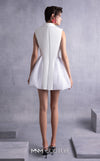 MNM Couture GOS2525 Off-white mikado piqué jacket dress with tailored bodice, sharp lapels, and couture plissé tulle side details. | Couture Shop LA