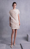 MNM Couture GOS2533 Sheer gold champagne lamé organza dress with draped design and elegant low back. | Couture Shop LA