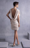 MNM Couture GOS2533 Sheer gold champagne lamé organza dress with draped design and elegant low back. | Couture Shop LA