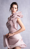 MNM Couture GOS2536 Pink organza mini dress with one-shoulder ruffle design and sculptural layers for a bold yet feminine look. | Couture Shop LA