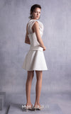 MNM Couture GOS2537 Ivory satin short dress with corset-style bodice and draped organza one-shoulder overlay. | Couture Shop LA