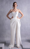 MNM Couture GOS2540 Wide-leg off-white sequined pants with taffeta overlay and heart-shaped piqué corset top. | Couture Shop LA