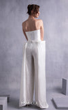 MNM Couture GOS2540 Wide-leg off-white sequined pants with taffeta overlay and heart-shaped piqué corset top. | Couture Shop LA