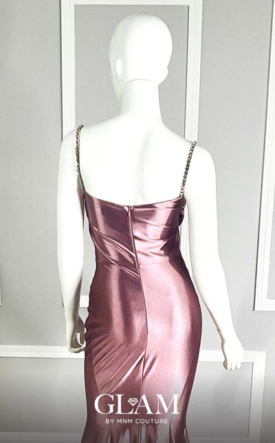 GLAM By MNM COUTURE H05019 rhinestone embellished maxi dress with spaghetti straps and straight-cut neckline.