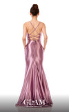 GLAM By MNM COUTURE H05042 sweetheart maxi dress with corset lacing, spaghetti straps, and graceful flow.