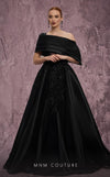 MNM Couture Style J03128 one-shoulder ballgown with a sheer bodice, taffeta skirt, and asymmetrical silhouette. \ Couture Shop LA