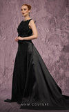 MNM Couture Style J03186 sequined column gown with beaded petals and a satin train. \ Couture Shop LA