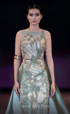 MNM Couture Style J03503 beaded column gown with a double skirt train and sheer neckline. \ Couture Shop LA