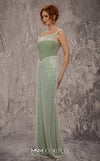 MNM Couture Style J03553 pearl-beaded straight-cut gown with a Molly corset top and train. \ Couture Shop LA
