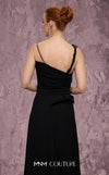 MNM Couture Style J03563 asymmetrical A-line gown with a double skirt, beaded bodice, and peplum waist. \ Couture Shop LA