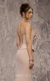 MNM Couture Style J03571 strapless mermaid gown with a corset top, crystal embellishments, and peplum details. \ Couture Shop LA