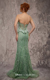 MNM Couture Style J03585 lace and beaded trumpet gown with a corset top and dramatic skirt. \ Couture Shop LA