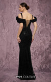 MNM Couture Style J03603 beaded mermaid gown with a corset top, mesh bodice, and off-the-shoulder straps. \ Couture Shop LA