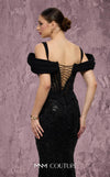 MNM Couture Style J03603 beaded mermaid gown with a corset top, mesh bodice, and off-the-shoulder straps. \ Couture Shop LA