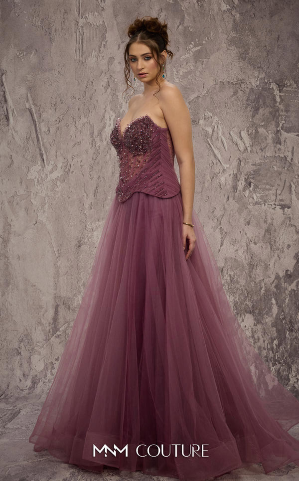 MNM Couture Style J03608 A-line organza gown with a beaded corset and sweetheart neckline. \ Couture Shop LA