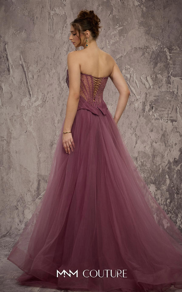 MNM Couture Style J03608 A-line organza gown with a beaded corset and sweetheart neckline. \ Couture Shop LA