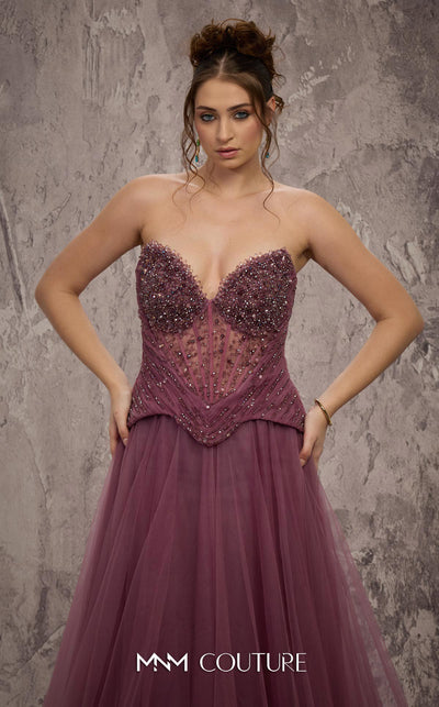 MNM Couture Style J03608 A-line organza gown with a beaded corset and sweetheart neckline. \ Couture Shop LA