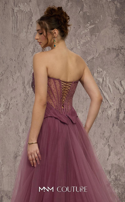 MNM Couture Style J03608 A-line organza gown with a beaded corset and sweetheart neckline. \ Couture Shop LA