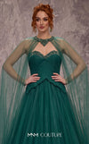 MNM Couture Style J03627 A-line ballgown with a beaded sweetheart bodice, sheer skirt, and crystal-studded choker. \ Couture Shop LA