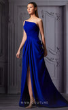 MNM Couture K3854 sleeveless fitted rayon crepe gown with train cut and asymmetrical neckline. | Couture Shop LA