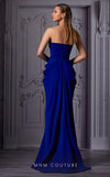 MNM Couture K3854 sleeveless fitted rayon crepe gown with train cut and asymmetrical neckline. | Couture Shop LA