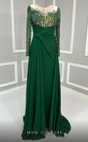 MNM Couture K3893 mermaid dress with illusion neckline, sequins, and long cape details.